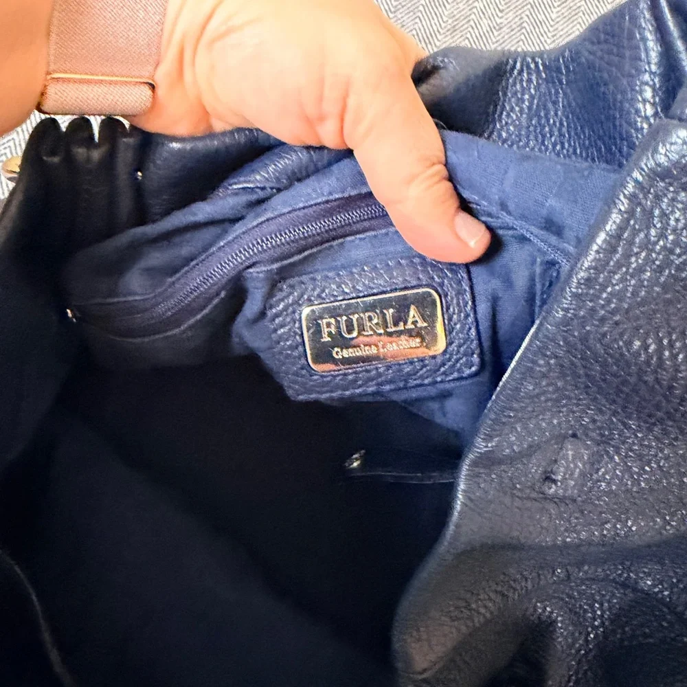 FURLA - Navy Pebbled Leather Hobo Bag